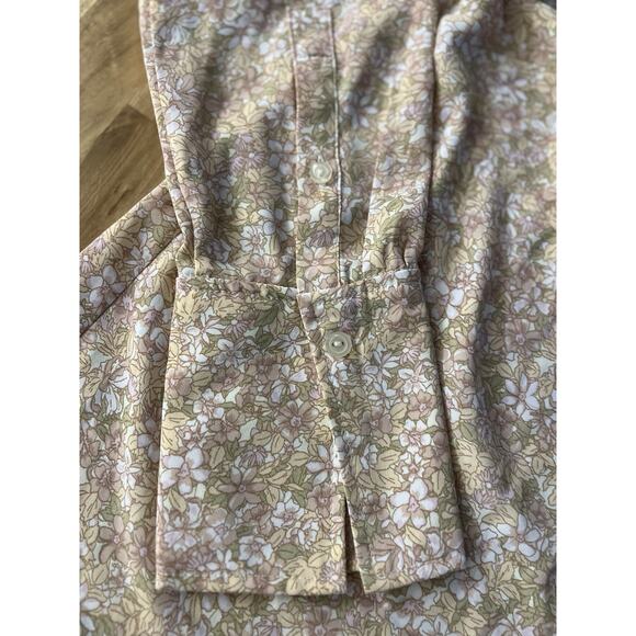 H&M Floral Button Down Blouse Collared Long Sleeve Pink Green Tan Size XXL NEW - Picture 6 of 8